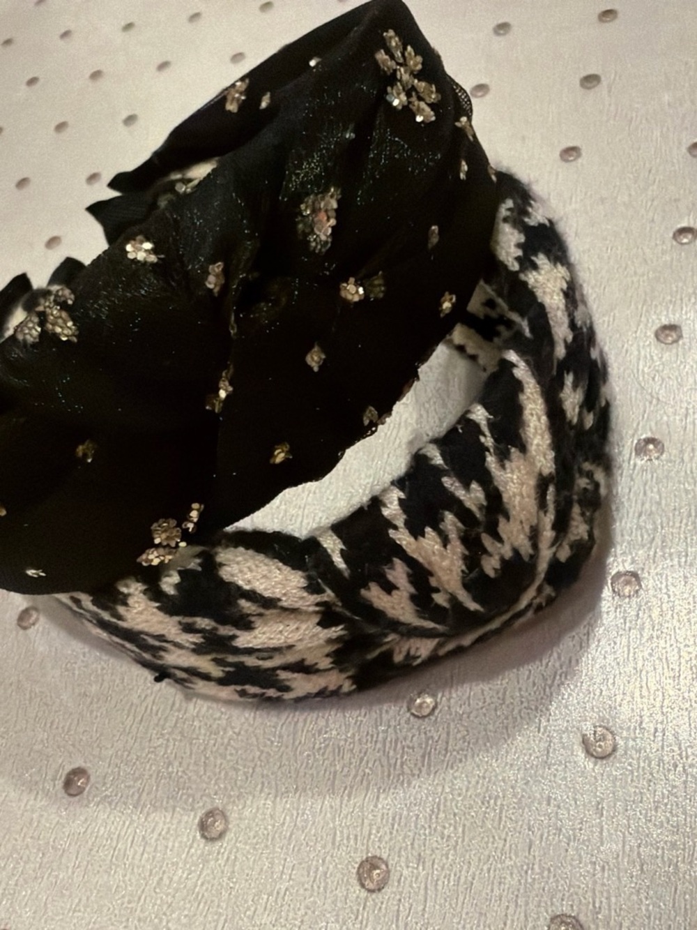 Black Beaded & Houndstooth Headband Set